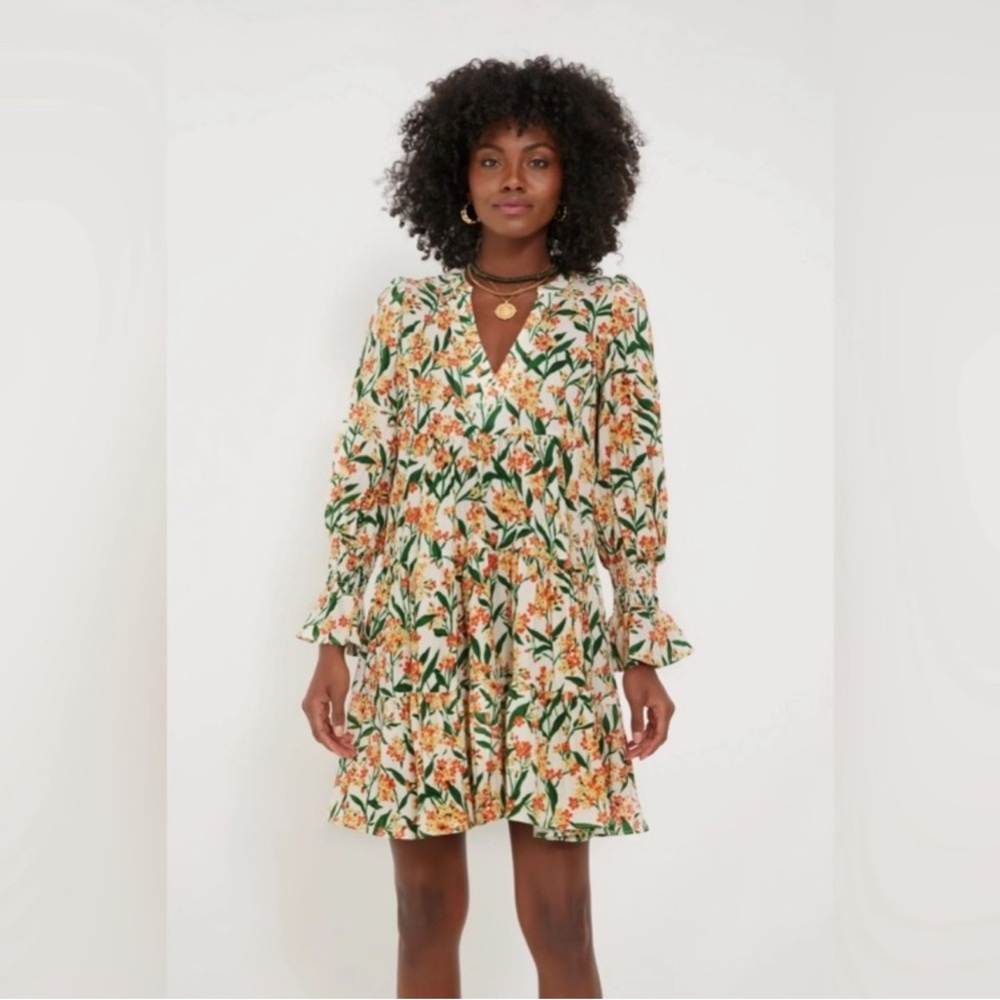 Tuckernuck Cream Floral Mini Dress with Orange and Green Print